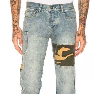 C2H4 Camo Patchwork Stonewashed Jeans Washed Blue Slim Cut 32 Fit Like 28-30 NWT